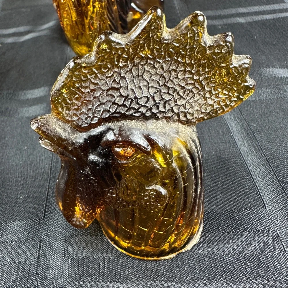 Vintage Amber Glass Rooster Decanter Figurine Mid Century Farmhouse Decor 12.5in